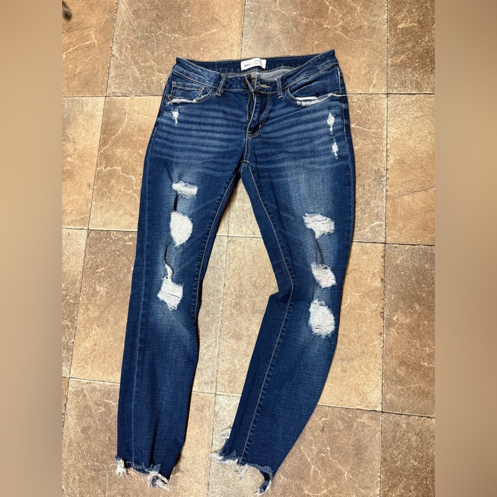 BKE Dark Blue Distressed Skinny Jeans